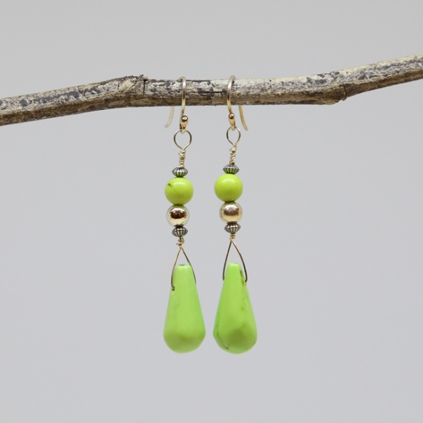 Michele's Wearable Art - Lime Green Turquoise Dangles