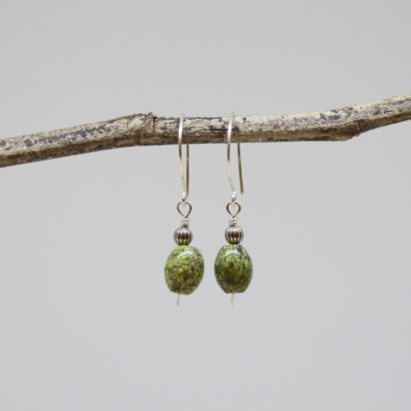 Michele's Wearable Art - Green Serpentine Stone Drops