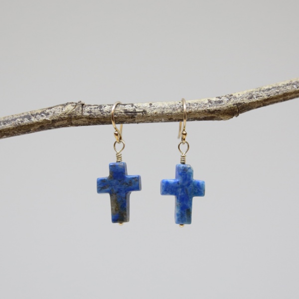 Michele's Wearable Art - Blue Lapis Cross Earrings