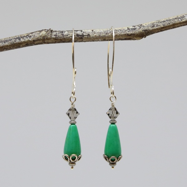 Michele's Wearable Art - Teal Green Magnesite Teardrop and Crystal Drops