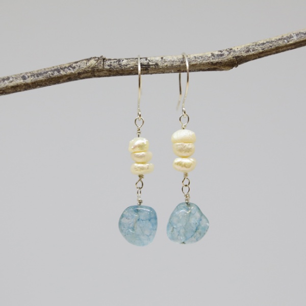 Michele's Wearable Art - Blue Quartz and Pearl Earrings