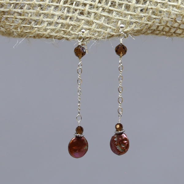 Michele's Wearable Art - Copper-Colored Pearl and Crystal Studs