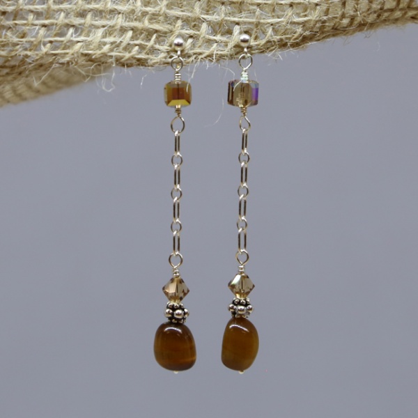 Michele's Wearable Art - Tigereye Nugget with Amber Crystal Studs