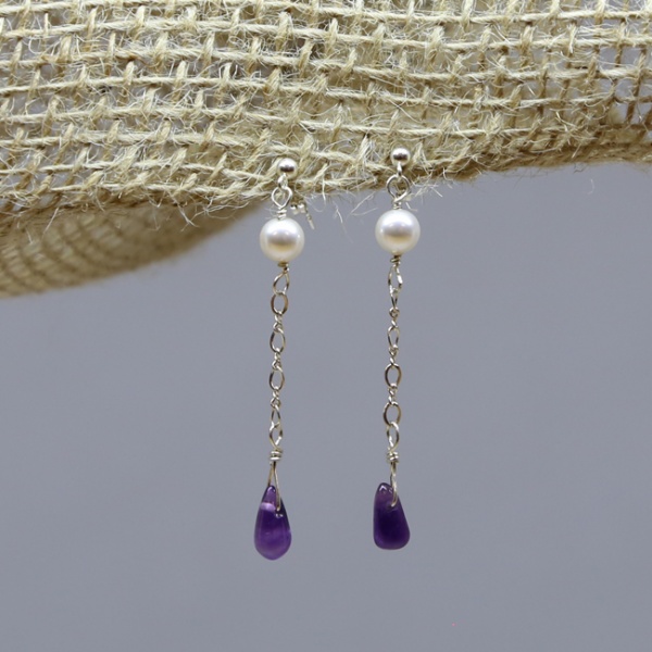 Michele's Wearable Art - Amethyst and Swarovski Pearl Drops