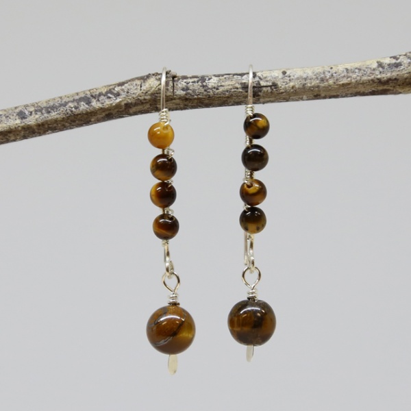 Michele's Wearable Art - Tigereye Wrapped Ear Wires with Drop