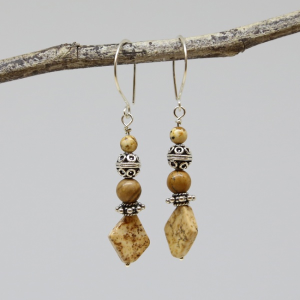 Michele's Wearable Art - Picture Jasper and Silver Earrings