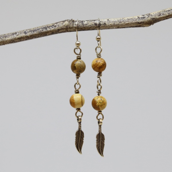 Michele's Wearable Art - Picture Jasper and Feather Drops