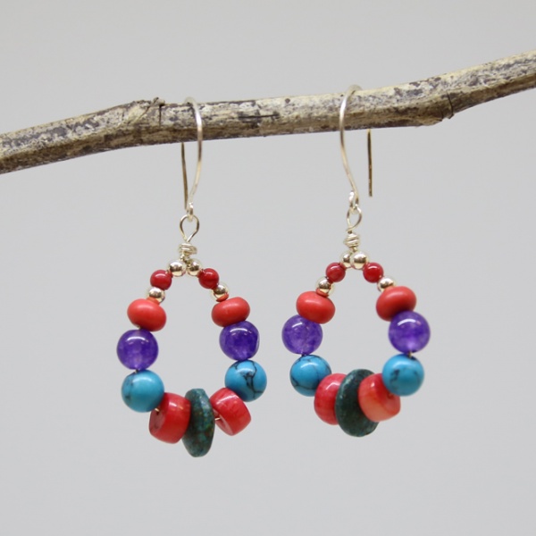Michele's Wearable Art - Teardrops of Coral, Magnesite and Lapis