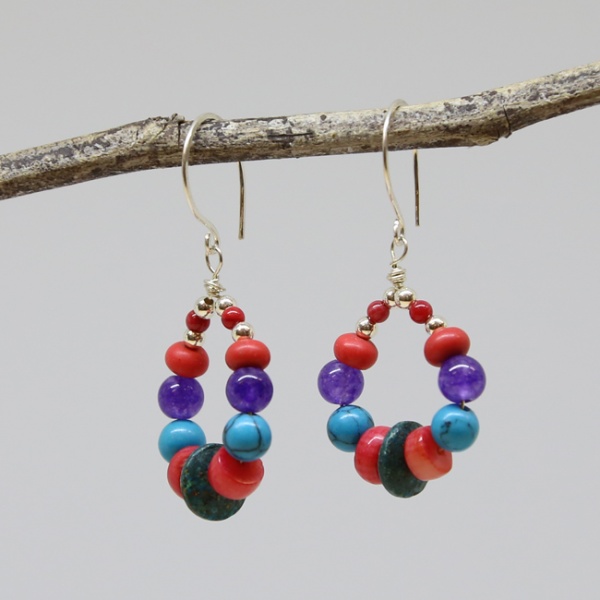 Michele's Wearable Art - Teardrops of Coral, Magnesite and Lapis
