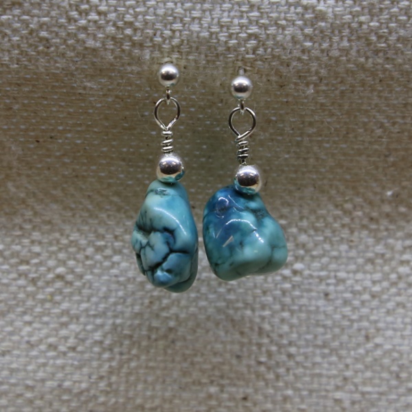 Michele's Wearable Art - Turquoise Nugget Ear Studs