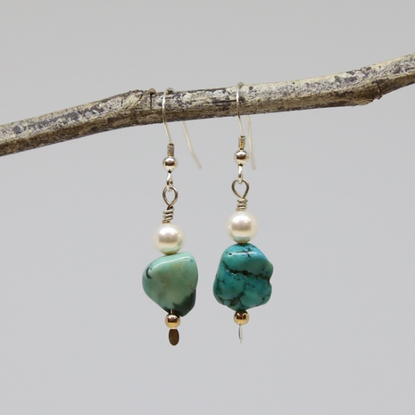 Michele's Wearable Art - Pearls with Turquoise Nuggets