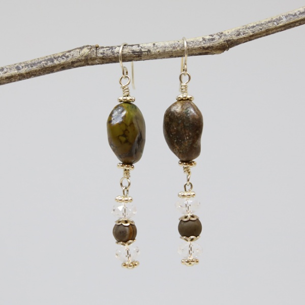 Michele's Wearable Art - Large Turquoise Nuggets with Swarovski Crystal Earrings