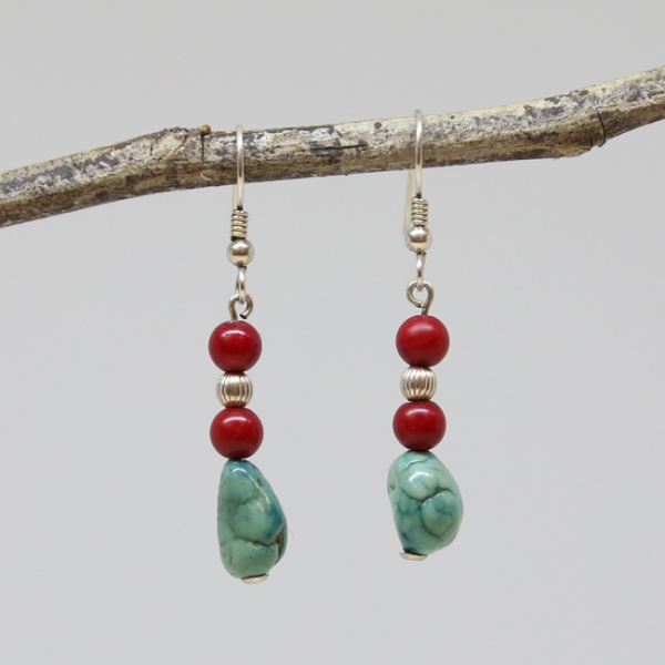 Michele's Wearable Art - Turquoise and Coral Drops