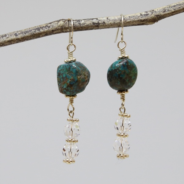 Michele's Wearable Art - Swarovski Crystals and Blue Turquoise Nuggets