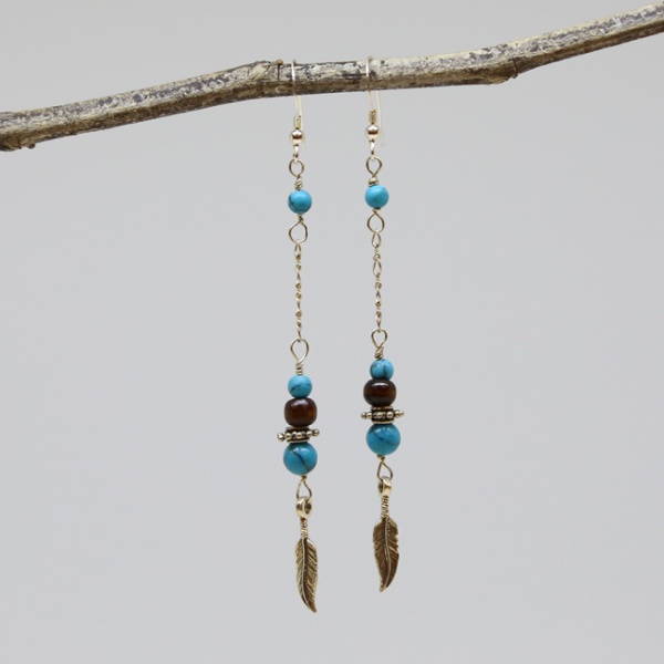 Michele's Wearable Art - Turquoise Magnesite, Wood and Feathers