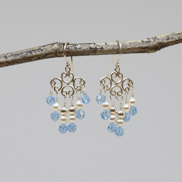 Michele's Wearable Art - Blue Crystal and Pearl Chandeliers