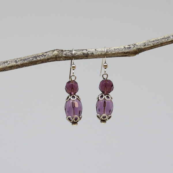Michele's Wearable Art - Amethyst Faceted Glass Earrings