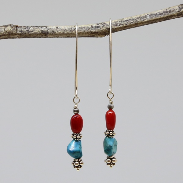 Michele's Wearable Art - Blue Turquoise Nuggets and Red Coral